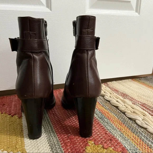 Genuine leather brown high-heeled booties size 39EU (8.5 US) - Picture 3 of 14